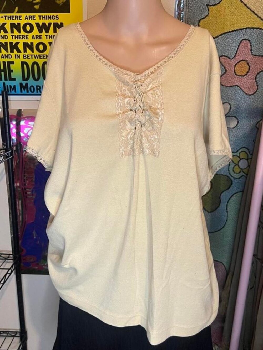 Vintage Plus Size Yellow Lace Up Top